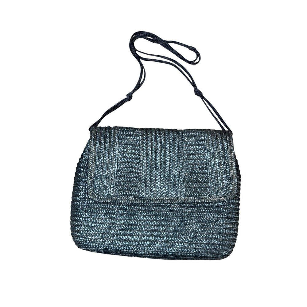 Hong Kong made Genie Vintage Black Straw Hand Made Woven Shoulder Bag Crossbody